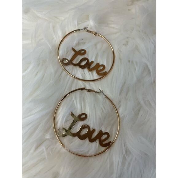 Love Gold Hoop Earrings Preowned GUC - Picture 3 of 3